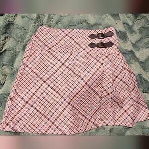 Pink Plaid Kids Skirt with Buckle Accents